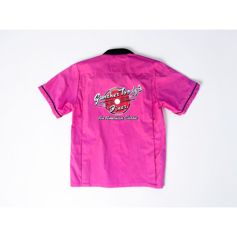 Hilton Retro Bowling Shirt Size Small -Hot Pink & Black- Unisex - Boyfriend Fit